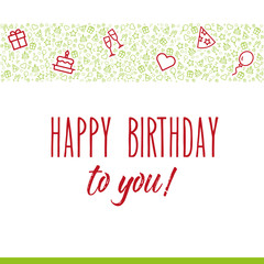 elegante und moderne Karte zum Geburtstag mit Happy Birthday und Icons