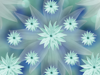 turquoise  flowers  on blurred turquoise-blue background. floral background. floral  composition. colored wallpaper for design. Nature.