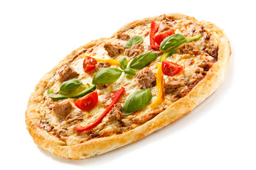 Pizza with tuna on white background 