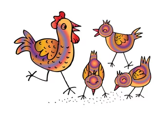 Fotobehang Chicken family Funny cartoon  © Handini_Atmodiwiryo