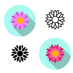 Fototapeta na wymiar Set of Lotus flower icons in flat style, vector