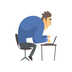 Businessman Top Manager In A Suit At His Desk, Office Job Situation Illustration