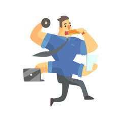 Businessman Top Manager In A Short Sleeve Shirt With Four Arms Multitasking, Office Job Situation Illustration