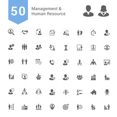 Management and Human Resource Icon Set. 50 Solid Vector Icons