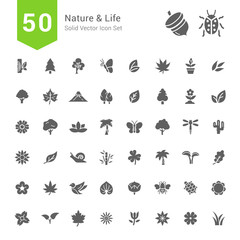 Nature and Life Icon Sets. 50 Solid Vector Icons.