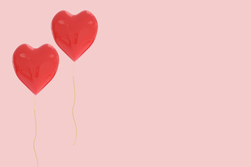Plakat 3D rendering of group of red heart balloons on light red backgro