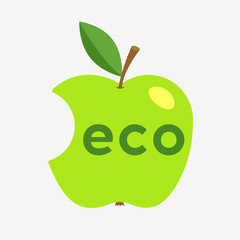 Green apple with missing a bite