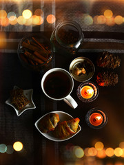 Obraz na płótnie Canvas Winter Tea Party, tea with spices and sweets