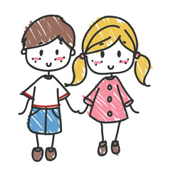 Doodle style drawing of a kindergarten friendship between a boy and a girl