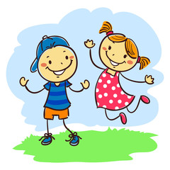 Vector Illustration of Kids Playing Stick Figures