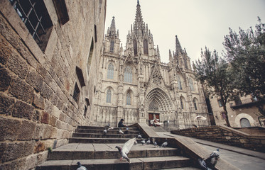 Cathedral Holy Cross and Saint Eulalia. Europa, Barselona, Spain. Old Building in Barcelona, Spain