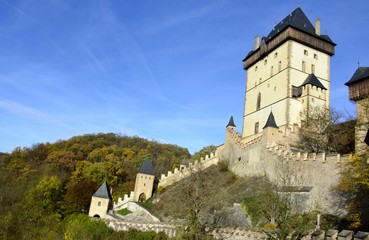 Fototapeta na wymiar Architecture from Karlstejn castle and blue sky