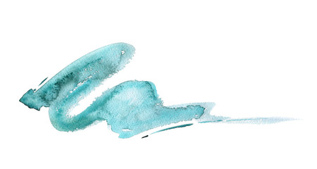 Hand drawn watercolor stain of pastel natural delicate shade. A watercolor brush stroke. Gentle azure color. It is possible to use for wrap, wallpaper, website, decor. Isolated on white background.