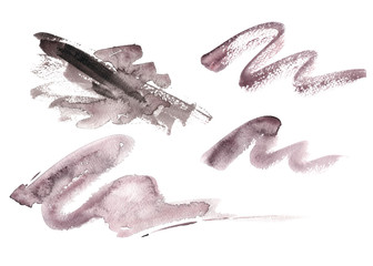 Set of hand drawn watercolor brush strokes. Purple, pink, eggplant and light marsala colors. Juicy and bright colors. It can be used for wrap, wallpaper, website, pattern, decor, print.