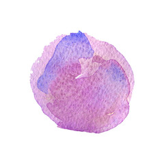 Hand drawn watercolor purple spot. Pink round watercolor stain. It is possible to use for wrap, wallpaper, website, decor. Isolated on white background.