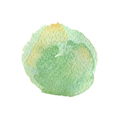 Hand drawn watercolor spot. Green round watercolor stain. Gentle summer ecological color. It is possible to use for wrap, wallpaper, website, decor. Isolated on white background.