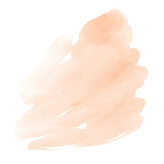 Hand drawn watercolor stain of pastel natural delicate shade. A watercolour spot. Gentle beige color. It is possible to use for wrap, wallpaper, website, decor. Isolated on white background.