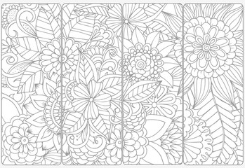 Set of four bookmarks .Floral doodling