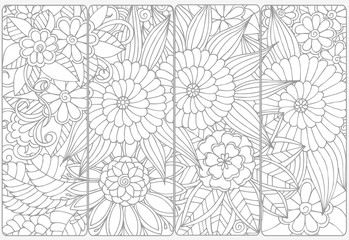 Set of four bookmarks .Floral doodling