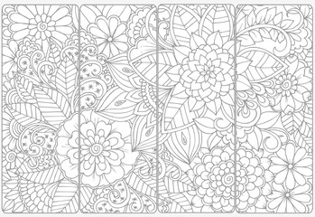 Fototapeta na wymiar Set of four bookmarks .Floral doodling