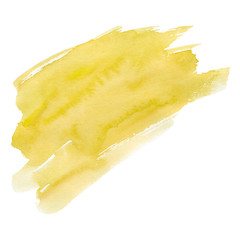 Hand drawn watercolor background of pastel natural delicate shade. A watercolour spot. Gentle yellow color. It is possible to use for wrap, wallpaper, website, decor. Isolated on white background.