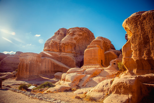 beautiful view of the mountains, with columns in Wadi Rum in Jordan