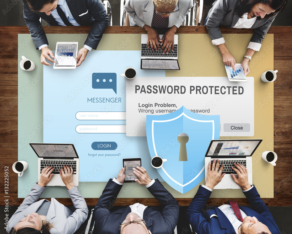Poster password protected firewall digital internet web concept