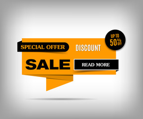 Sale banner design. Orange discount poster on a gray background, special offer. Vector illustration, eps 10