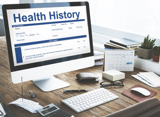Naklejka premium Health Check Form Claim History Record Concept
