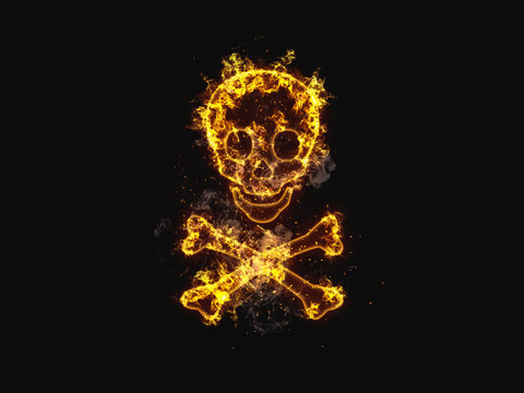 Brennender Feuer Totenkopf als Piraten Symbol