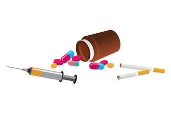 Drugs vector image. Vector illustration of narcotic and tobacco. Set of drugs on white background