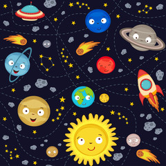 Naklejka premium seamless pattern cute solar system - vector illustration, eps 