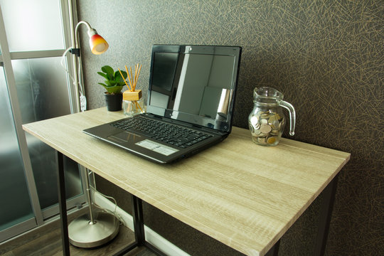 Modern workplace with computer on table