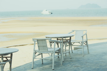 Set of Table and chair close the beautiful beach.