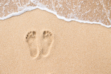 Footprint on beach in sand background - 132227245