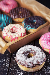 Fresh homemade donuts with various toppings
