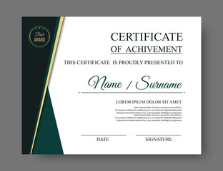 Obraz premium Luxury certificate of achivement with award badge. Vector, eps10