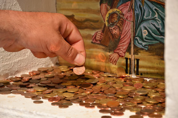 Human hand that gives money, close up.