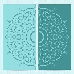 Set of cards 4x8 inch size decorated with mandala in blue colors. Collection of business templates in islamic, eastern, ornate style.