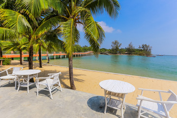 Set of Table and chair close the beautiful beach.