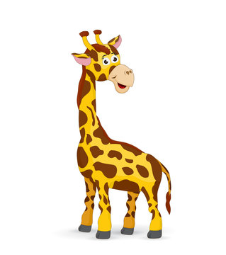 illustration cartoon giraffe standing looking back and smile