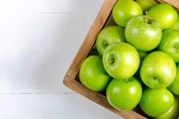 Apple on white table background,Green apple fruit background.