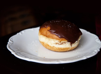 Jam doughnut topped with chocolate