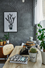 Simple wooden table and chair