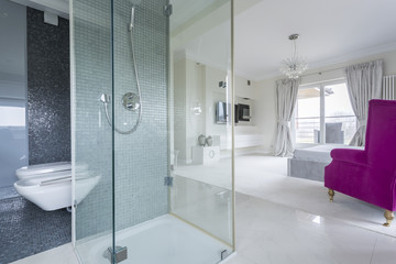 Bathroom with view of bedroom