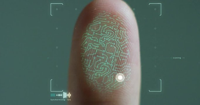 slow motion of scan fingerprint biometric identity and approval and dna granted. concept of the future of security and password control through fingerprints in an advanced technological future and cyb