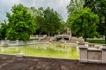 Fototapeta na wymiar View of famous Darcy park (1880). Dijon city, France.