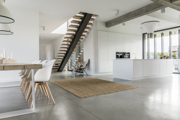 Open floor apartment with staircase - obrazy, fototapety, plakaty