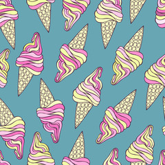 Colorful hand drawn ice cream seamless pattern.