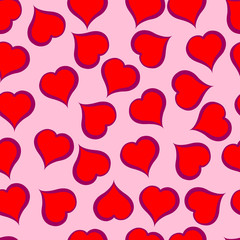 Fototapeta na wymiar Red hearts pattern on pink background. Illustration